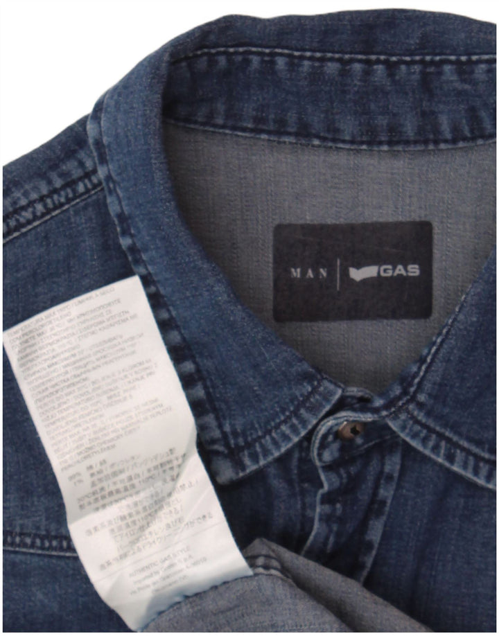 Camisa jeans masculina GAS pequena azul algodão