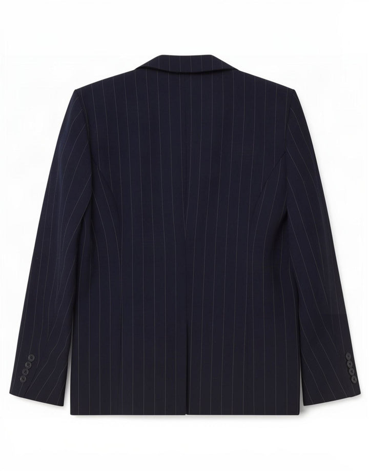 Jaqueta blazer feminina Bhs com peito duplo Reino Unido 14 grande listra azul marinho