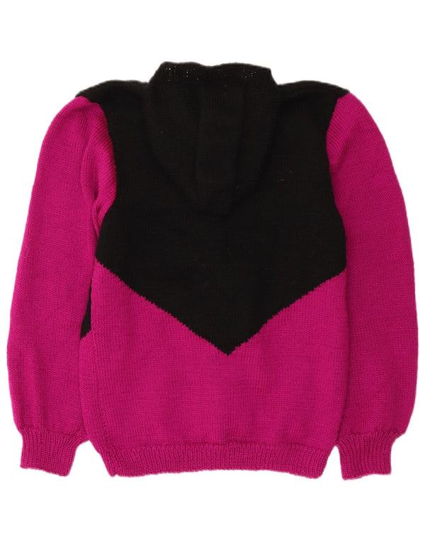 Suéter cardigã feminino vintage com capuz Reino Unido 14 bloco colorido preto médio