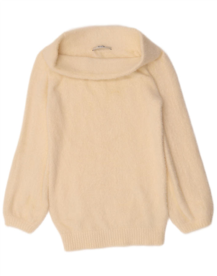 Guess Suéter feminino oversized com gola redonda UK 4 XS off white poliamida
