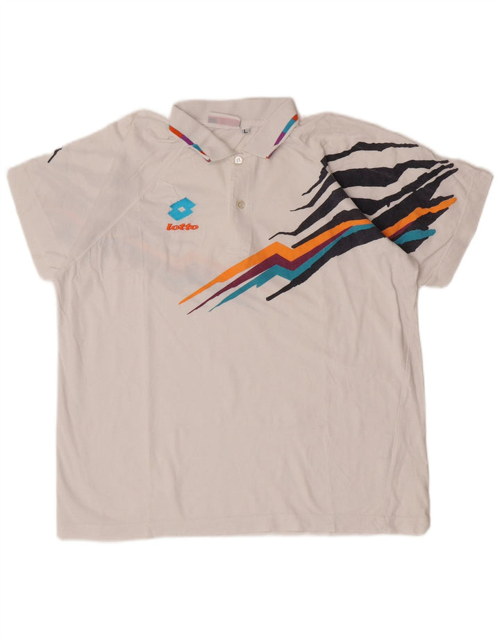 Camisa polo masculina gráfica Lotto grande algodão branco