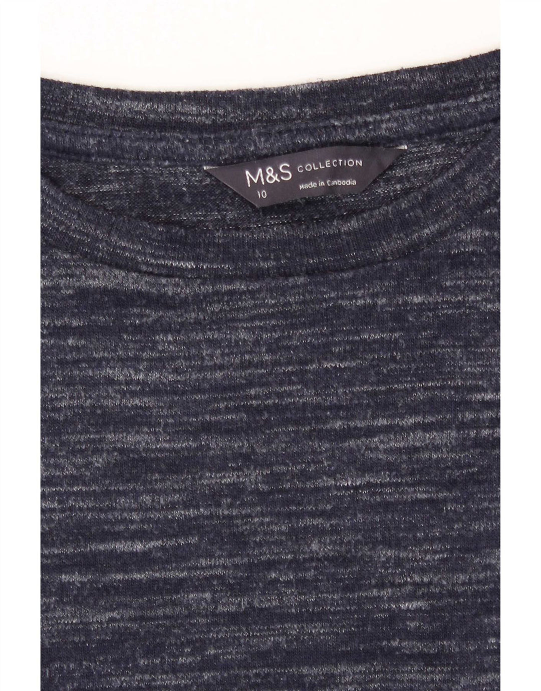 Top feminino Marks & Spencer manga comprida Reino Unido 10 pequeno azul marinho manchado