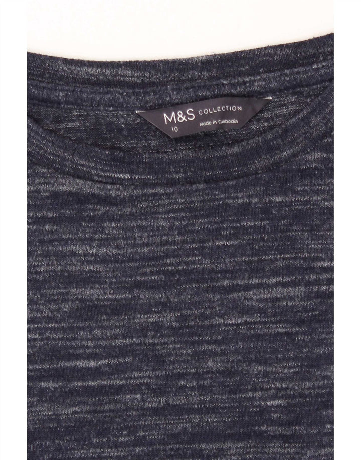 Top feminino Marks & Spencer manga comprida Reino Unido 10 pequeno azul marinho manchado