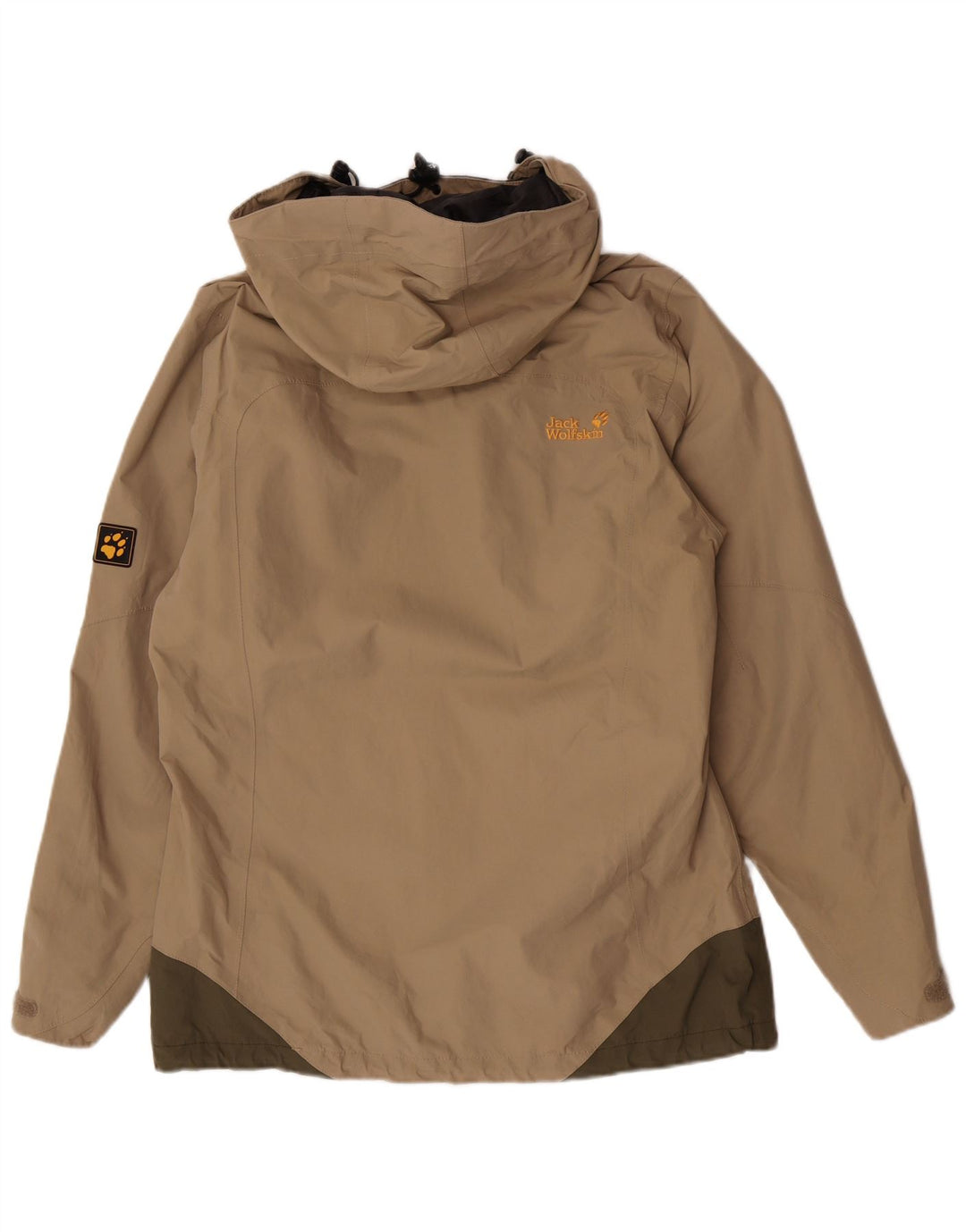Jaqueta de chuva feminina com capuz Jack Wolfskin Reino Unido 12/14 bloco colorido bege médio