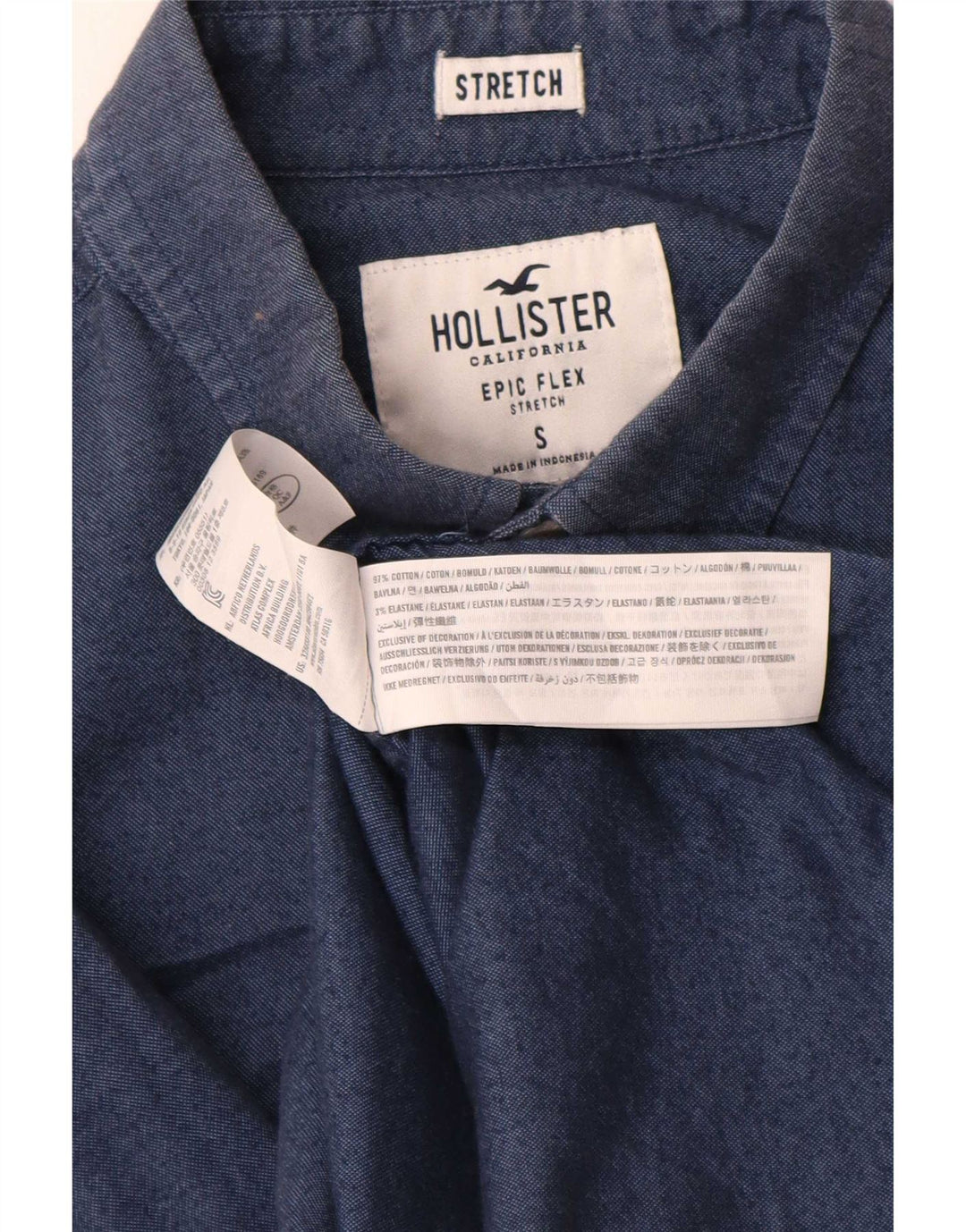 Camisa masculina Hollister pequena algodão azul marinho