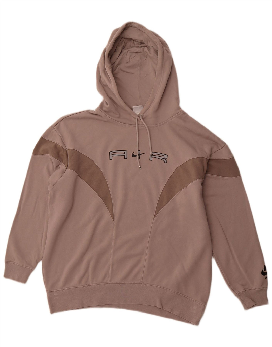 NIKE masculino solto ajuste gráfico moletom com capuz pequeno marrom colorblock algodão