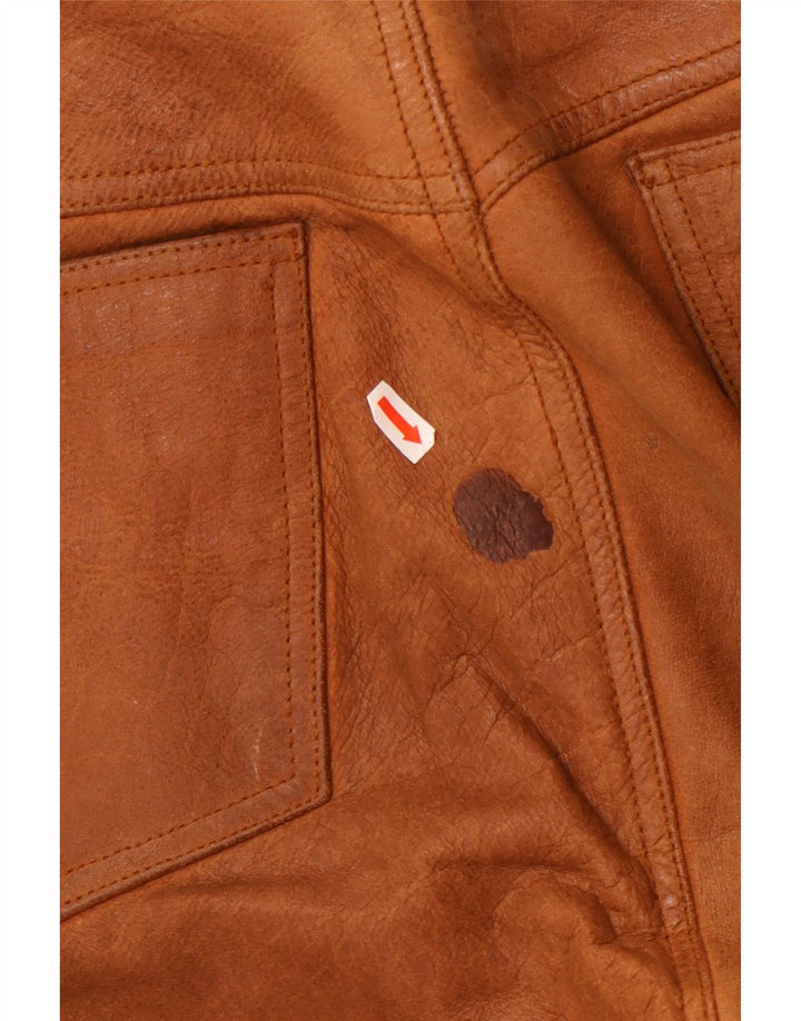 Calças de couro retas masculinas vintage W36 L33 couro marrom