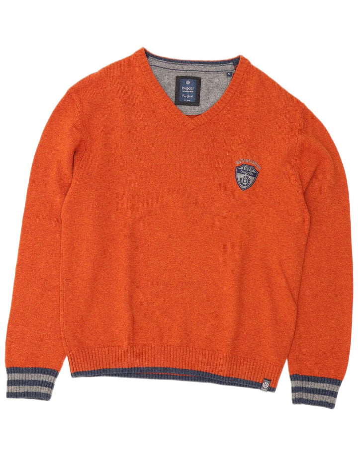 Suéter masculino Bugatti com decote em V XL lã de cordeiro laranja