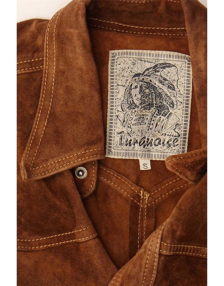 Colete masculino vintage de camurça UK 36 pequeno marrom