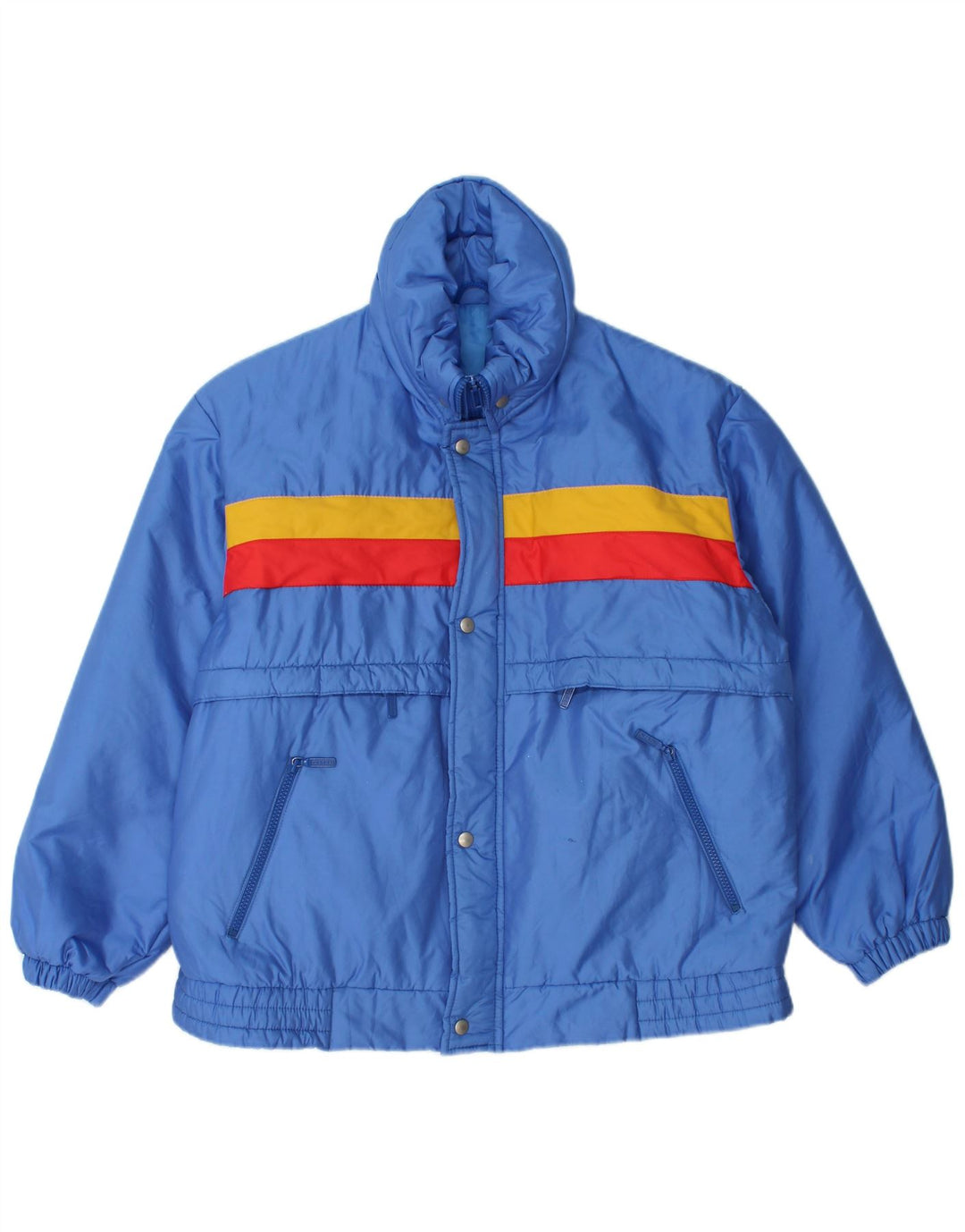 Jaqueta masculina acolchoada com capuz VINTAGE UK 36 poliamida colorblock azul pequena