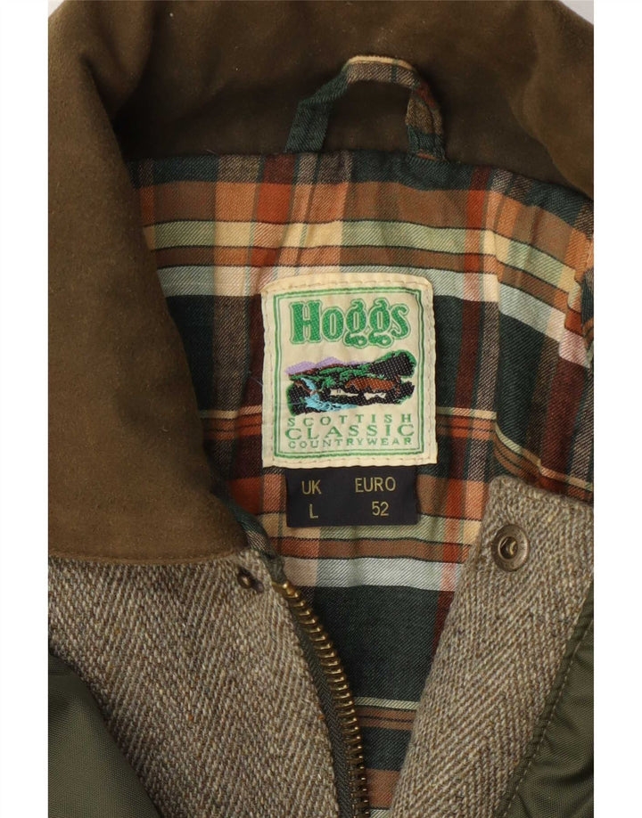 Jaqueta utilitária masculina Hoggs UK 40 grande cinza Chevron lã clássica