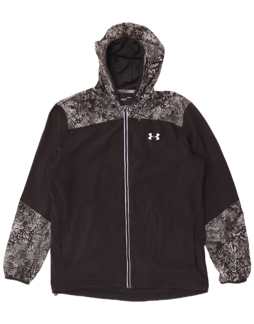 Jaqueta masculina Under Armour com capuz para corrida, grande, preta, geométrica