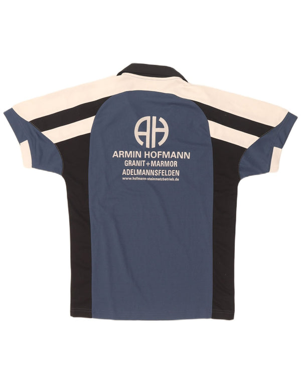 Camisa polo gráfica masculina Adidas UK 36/38 pequena azul marinho colorblock