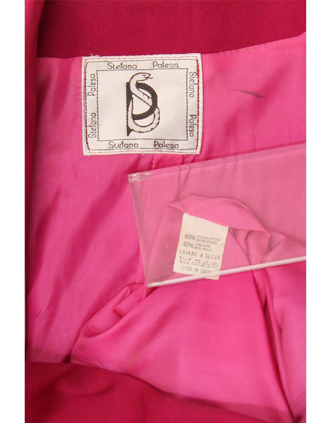 Jaqueta blazer feminina vintage com botões duplos Reino Unido 14 viscose rosa médio