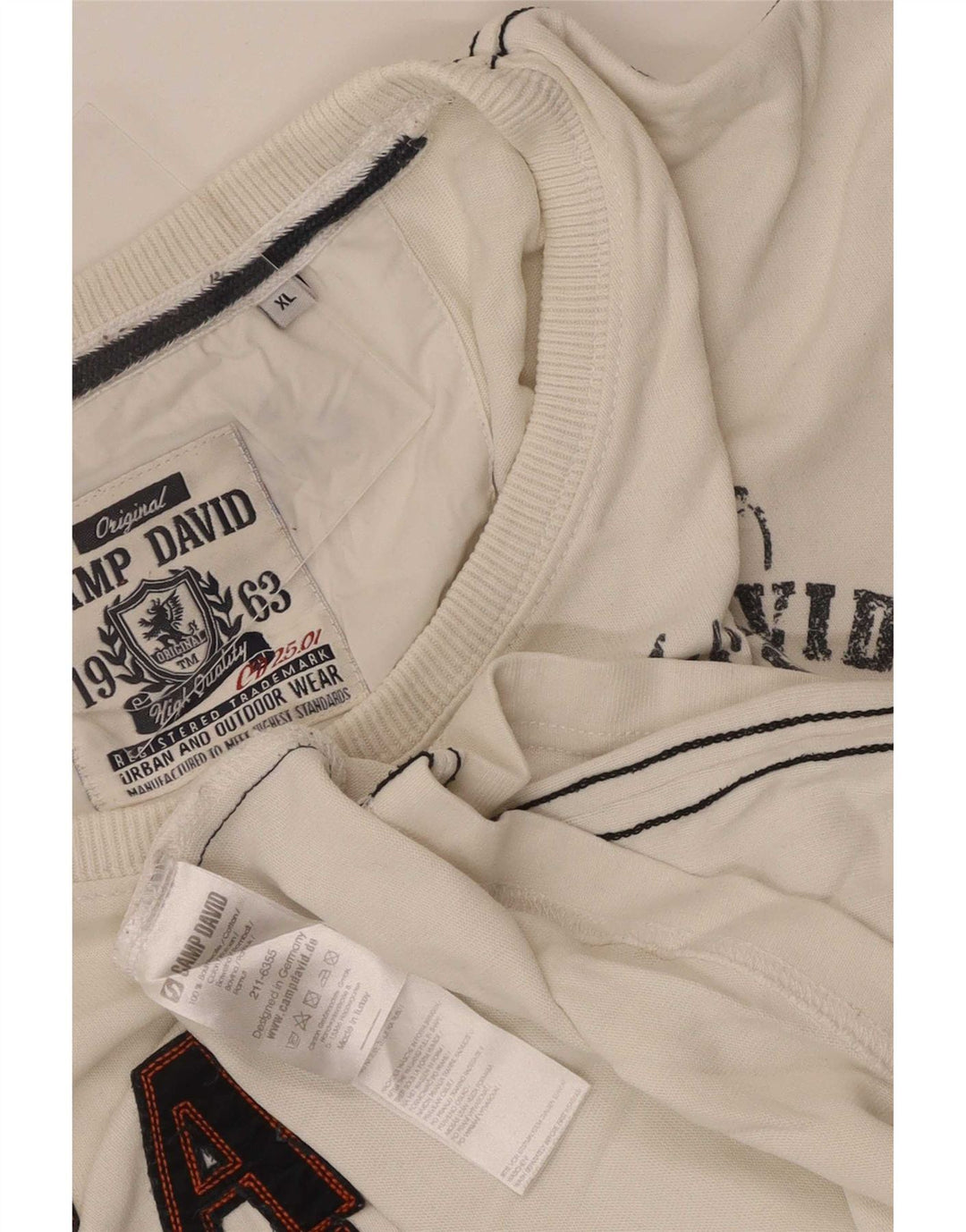 Top gráfico masculino Camp David manga comprida XL algodão branco