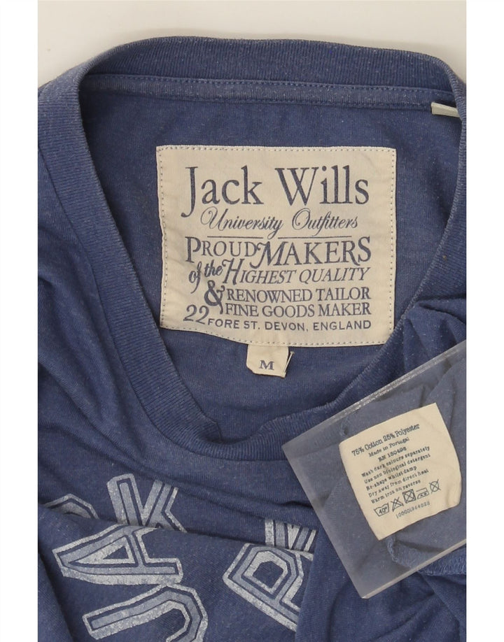 Camiseta masculina gráfica Jack Wills Top algodão azul médio