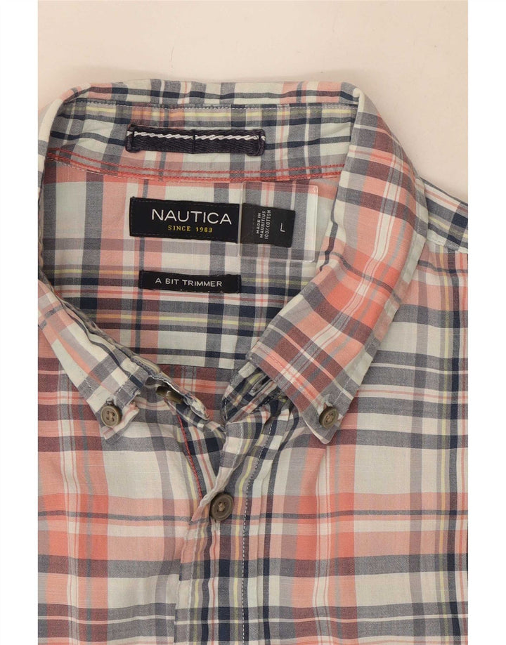 Camisa masculina de manga curta Nautica grande algodão xadrez multicolorido