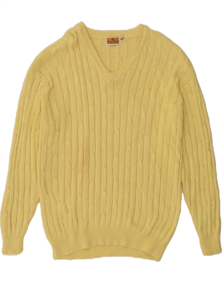 CONTE OF FLORENCE Mens V-Neck Jumper Sweater 2XL Yellow Cotton Vintage Conte of Florence and Second-Hand Conte of Florence from Messina Hembry 
