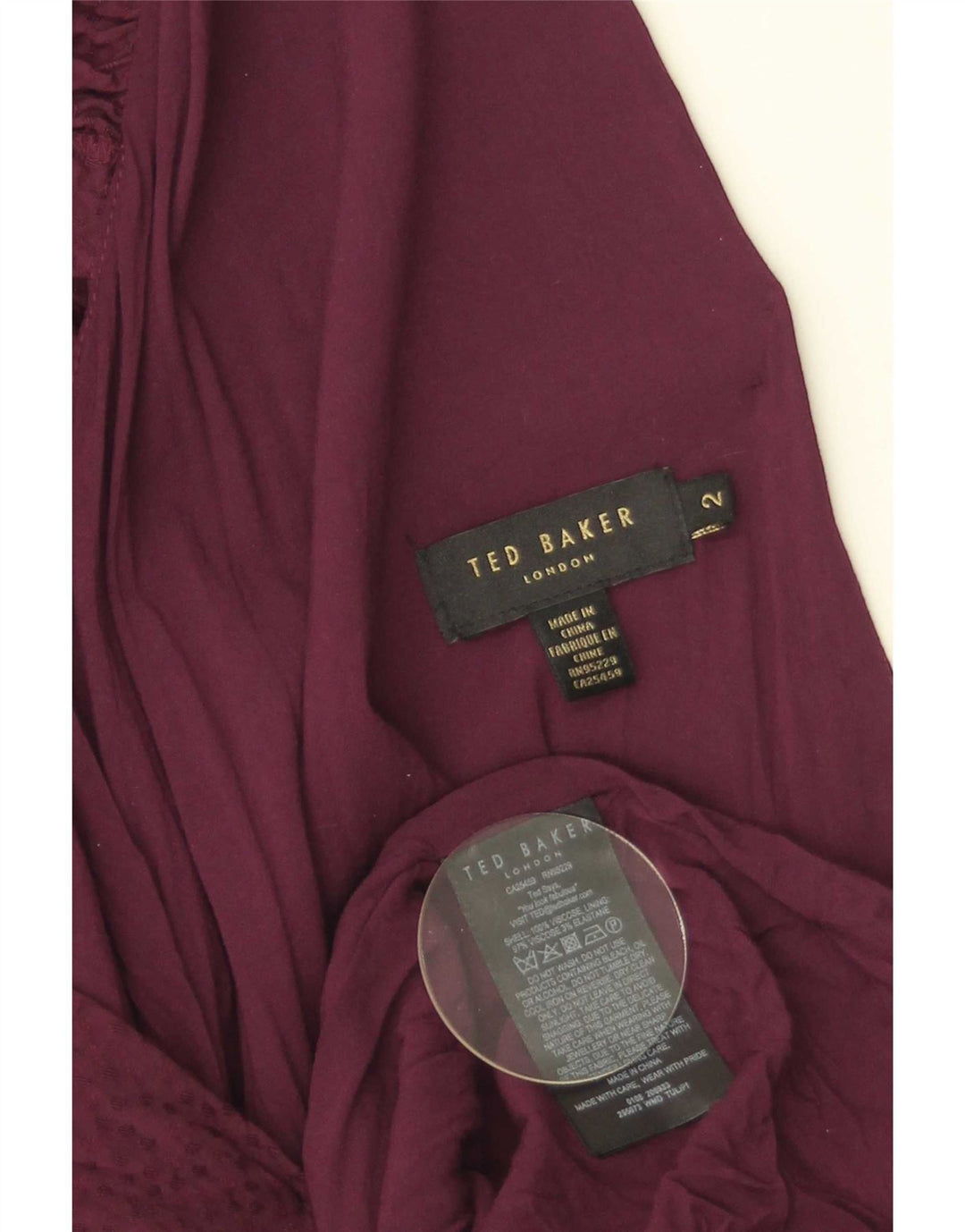 Vestido maxi feminino Ted Baker tamanho 2 pequeno viscose cor de vinho