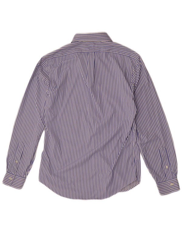 Ralph Lauren Mens Camisa Slim Fit Azul Médio Risca de Giz Nylon