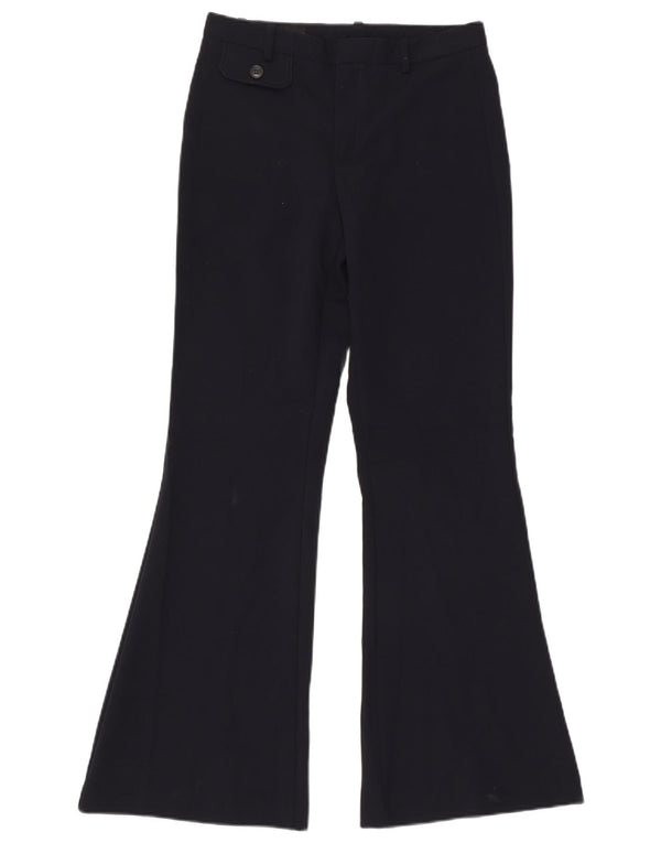 Calça feminina Zara Flare casual pequena W26 L32 azul marinho poliéster