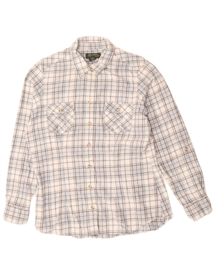 Camisa feminina EDDIE BAUER Reino Unido 16 grande algodão xadrez cinza