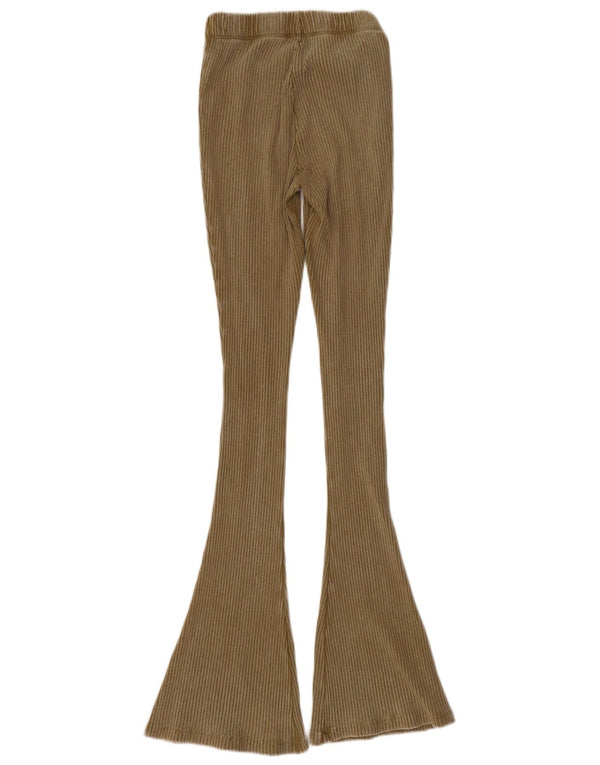 Zara Calça feminina casual flare médio W28 L33 algodão cáqui