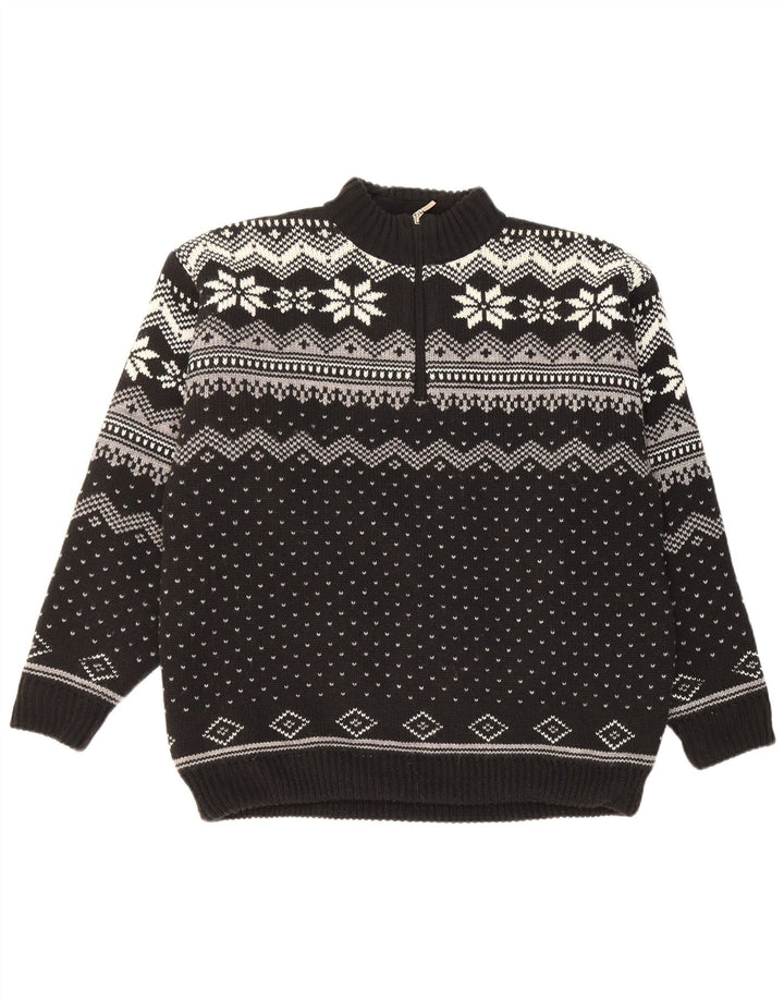 Suéter masculino Werther com zíper e gola grande preto Fair Isle poliacrílico