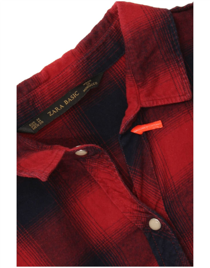 Camisa militar feminina de flanela Zara Reino Unido 12 xadrez vermelho médio