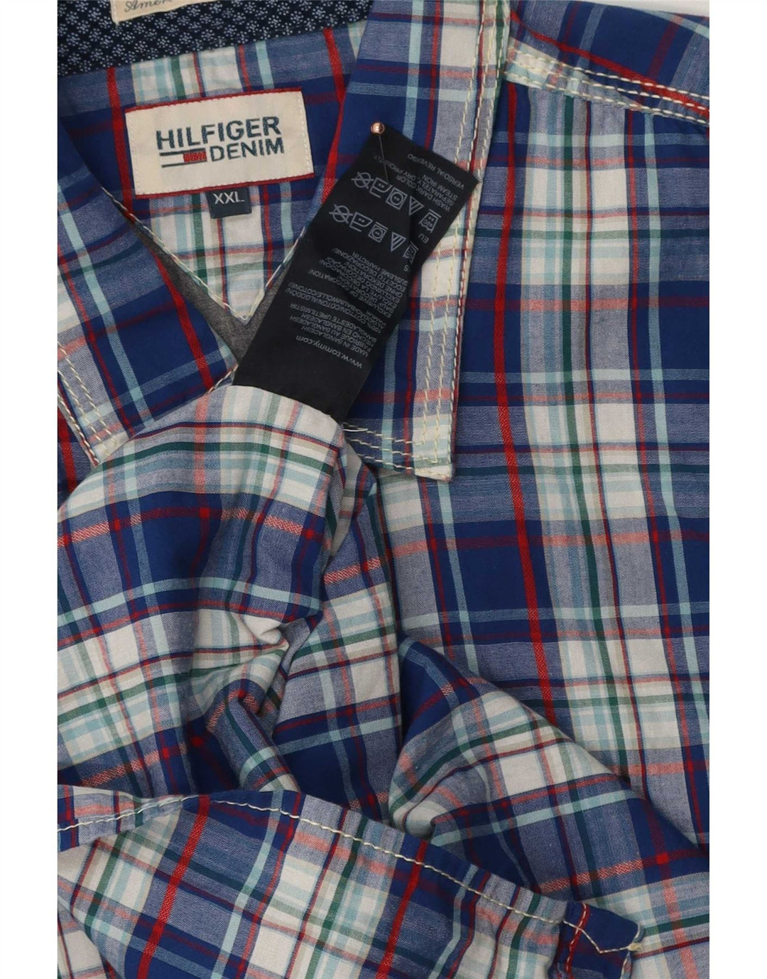 Camisa masculina Tommy Hilfiger 2XL algodão xadrez azul
