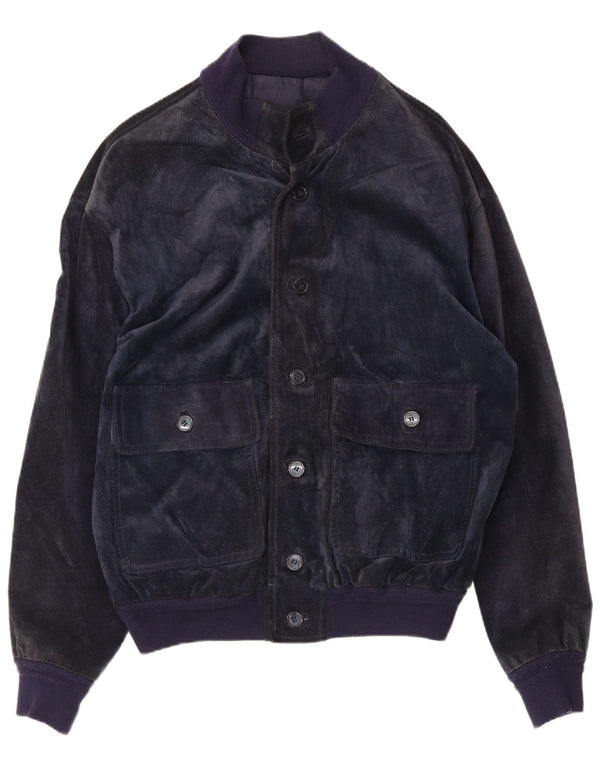 Jaqueta bomber masculina Bayside de camurça Reino Unido 40 grande couro azul marinho
