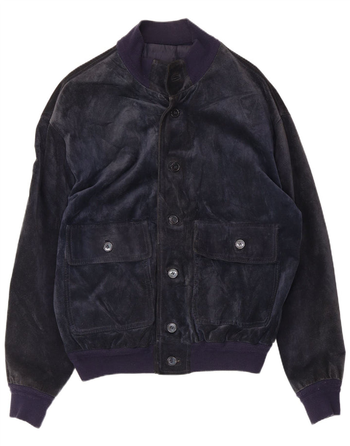 Jaqueta bomber masculina Bayside de camurça Reino Unido 40 grande couro azul marinho