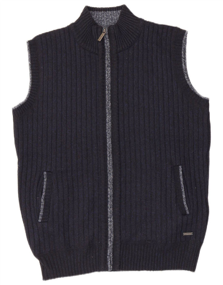 Pierre Cardin Suéter cardigã masculino sem mangas poliéster azul marinho médio