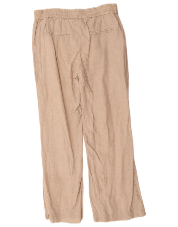Zara Calça feminina casual folgada pequena W26 L28 linho bege