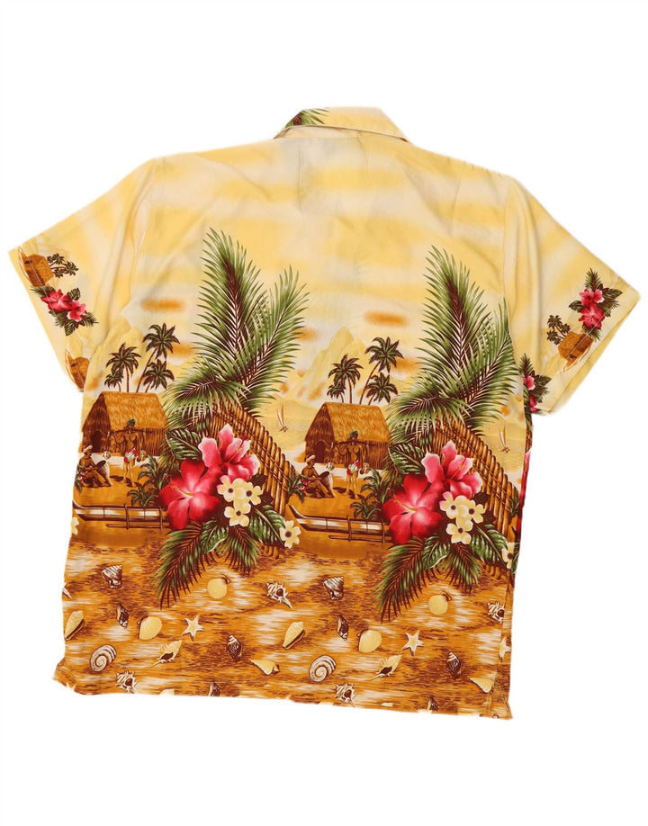 Pacific & Co Camisa havaiana masculina de manga curta grande poliéster floral amarelo