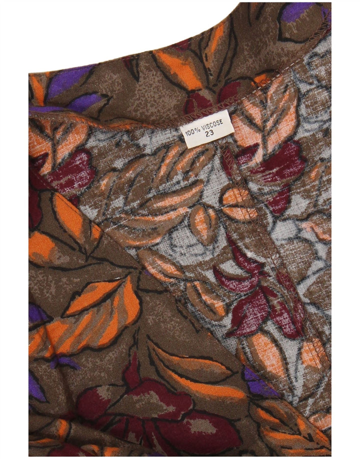 Blusa feminina VINTAGE UK 20 2XL marrom floral viscose