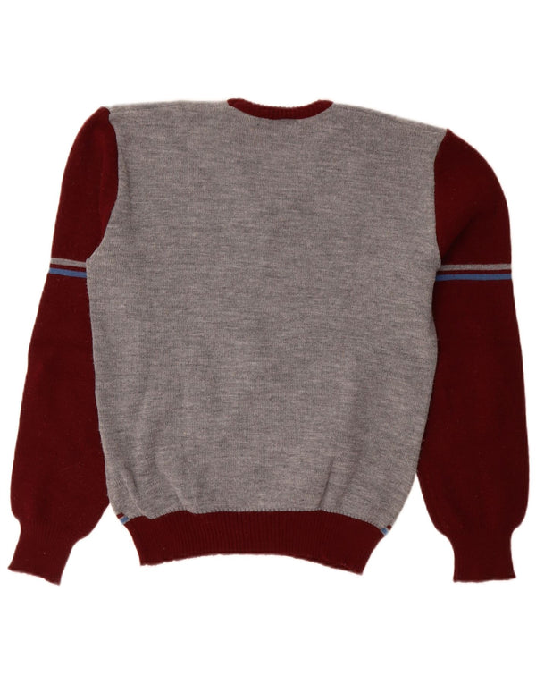 Suéter feminino vintage com decote em V UK 18 XL cinza colorblock poliacrílico