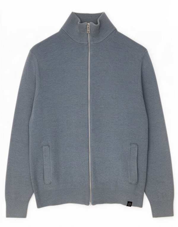 Suéter cardigã masculino Marks & Spencer poliéster azul médio