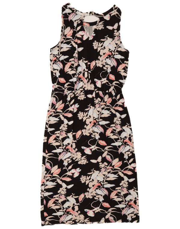 Vestido feminino Oasis sem mangas com bainha UK 12 médio preto floral viscose