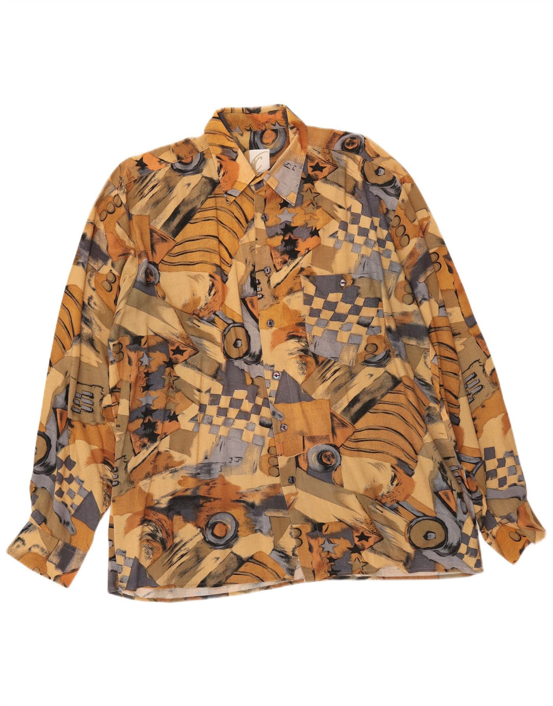 Camisa masculina VINTAGE com padrão abstrato tamanho 41/42 grande viscose marrom