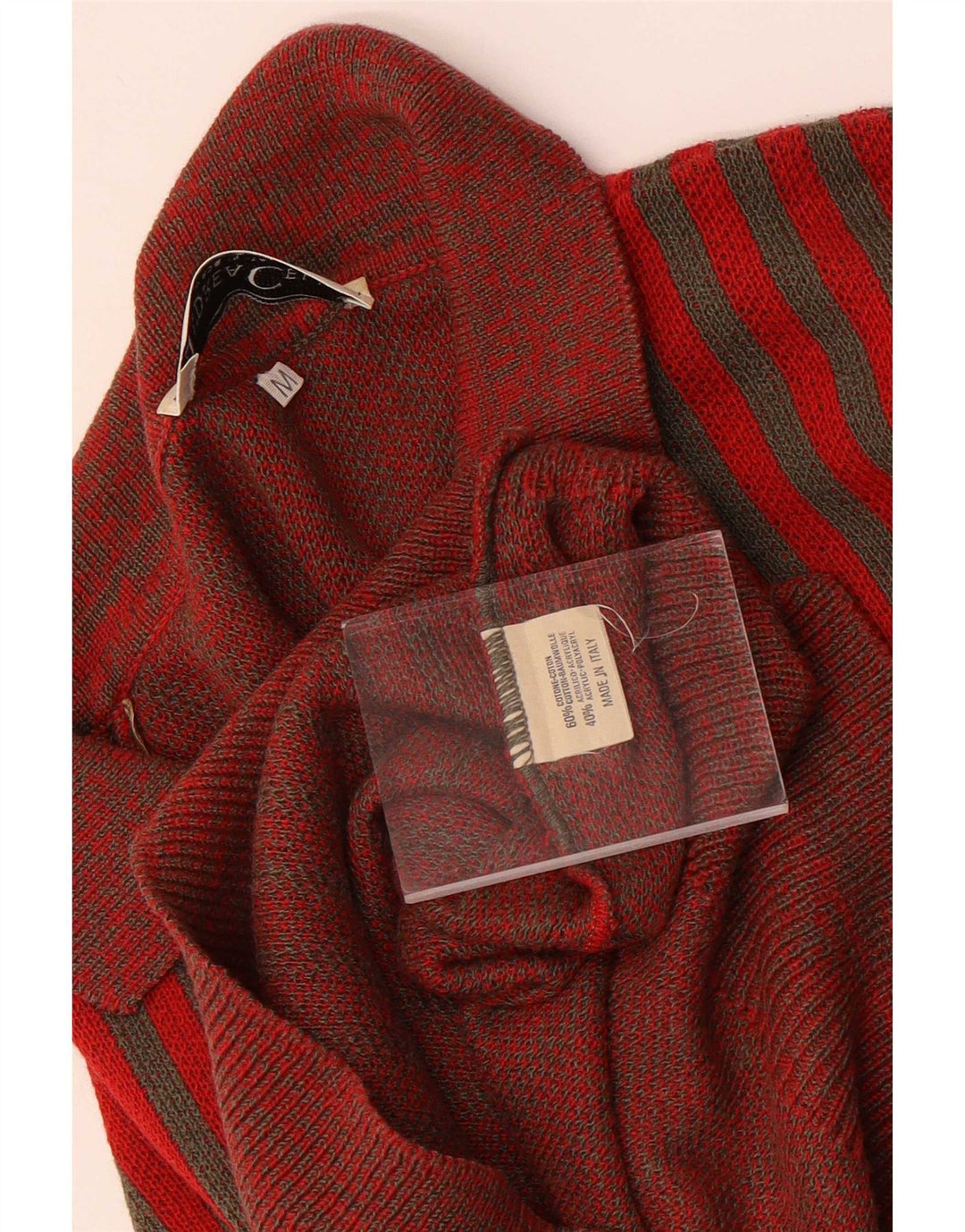 Suéter masculino Andrea Celli com gola polo e algodão listrado vermelho médio