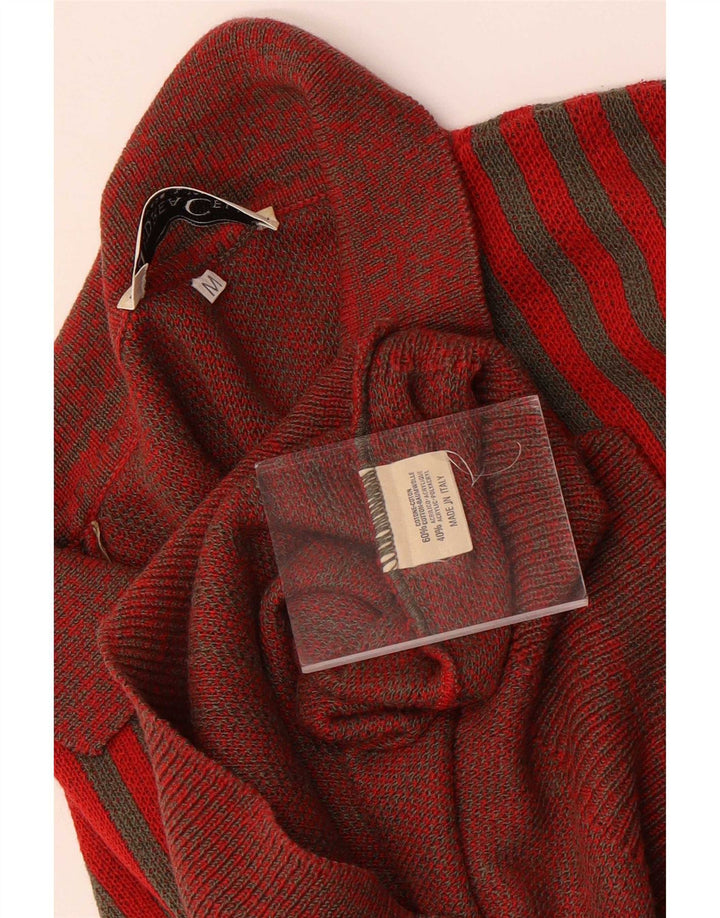 Suéter masculino Andrea Celli com gola polo e algodão listrado vermelho médio