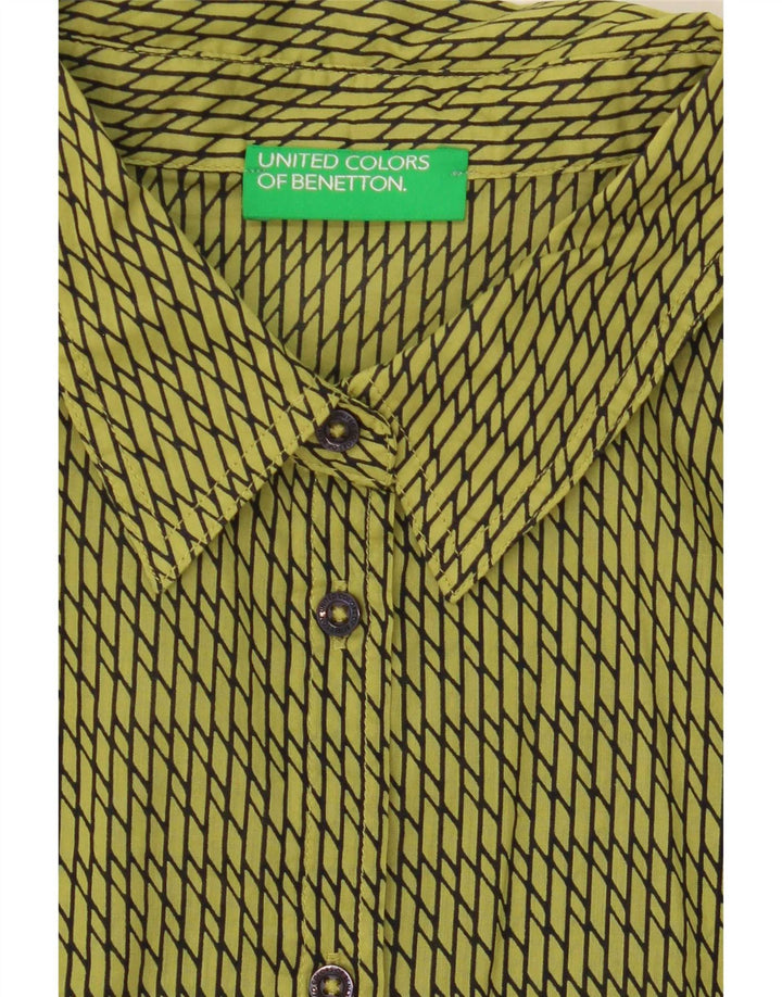 Camisa feminina Benetton UK 16 grande verde geométrica