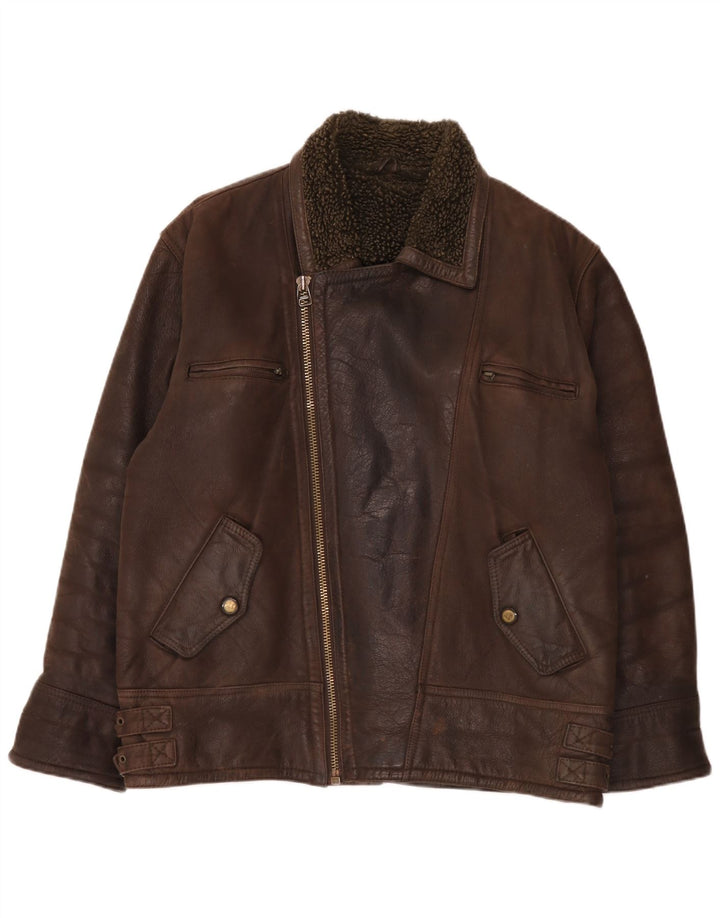 Jaqueta de couro Sherpa masculina vintage Reino Unido 40 grande marrom