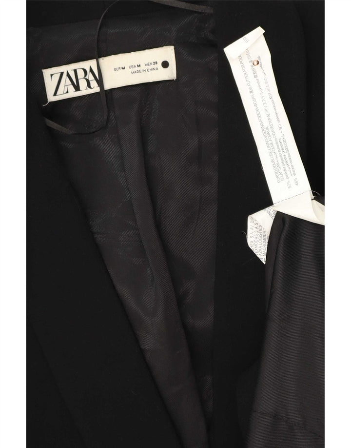 Jaqueta blazer feminina Zara com 1 botão Reino Unido 12 poliéster preto médio