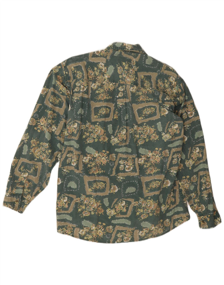 Camisa masculina vintage algodão floral verde médio