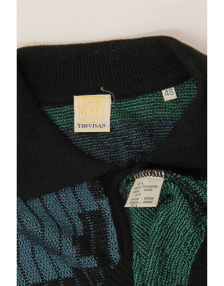 Suéter masculino vintage com padrão abstrato com gola polo IT 48 Médio Multico