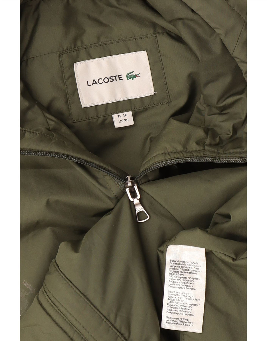 Colete masculino com capuz Lacoste tamanho 46 XS verde poliéster