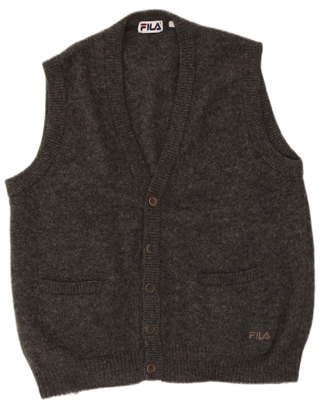 Suéter cardigã masculino Fila sem mangas lã cinza médio