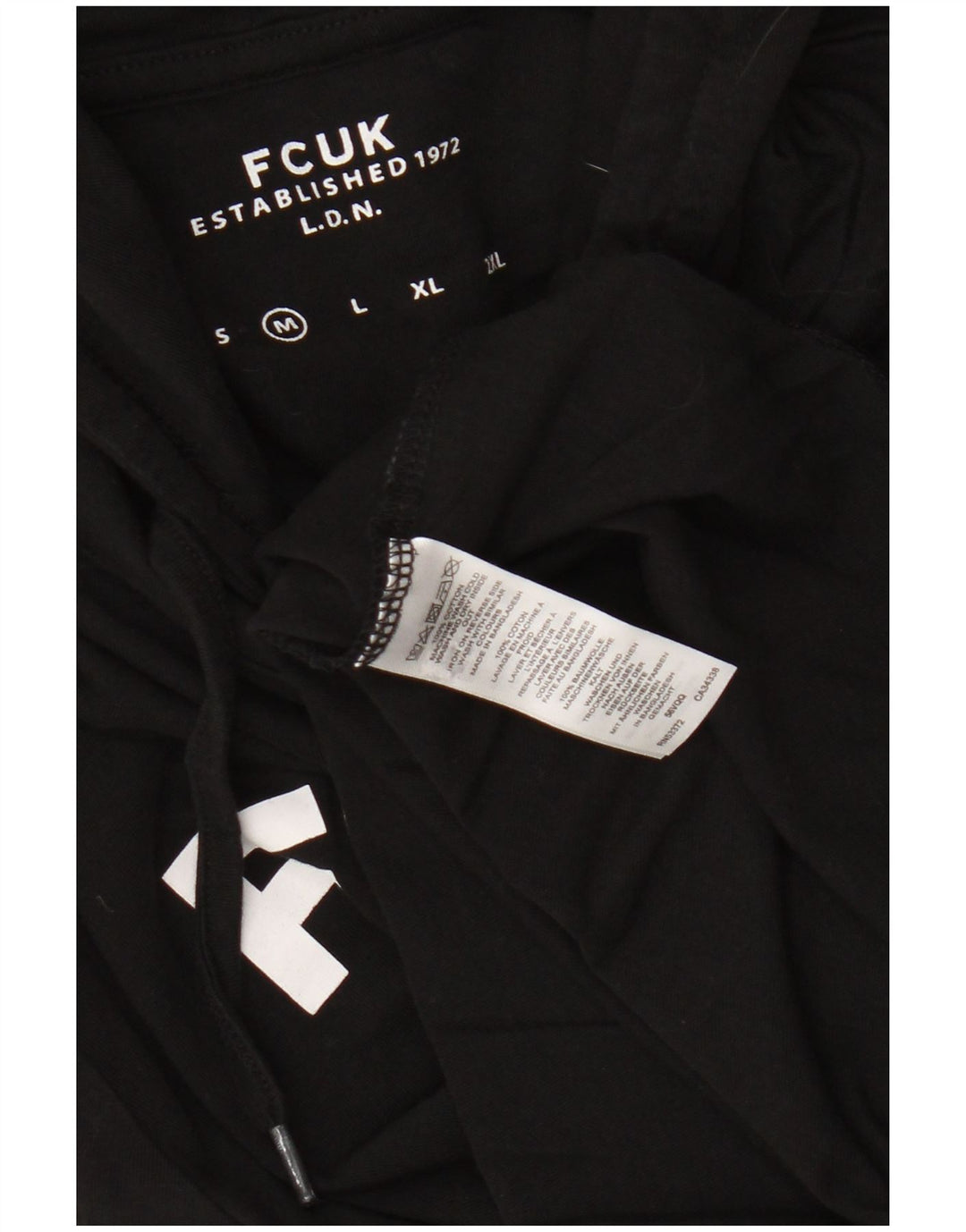 Top gráfico masculino com capuz Fcuk manga comprida algodão preto médio